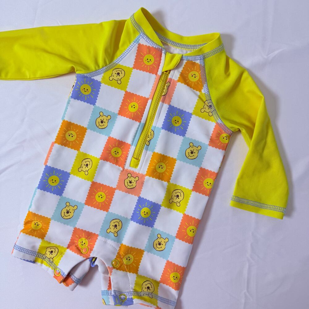 Disney Baby Winnie The Pooh Sunny Checkered Rash Guard Swimsuit Sz 3/6